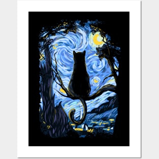 Cat  Starry Night Posters and Art